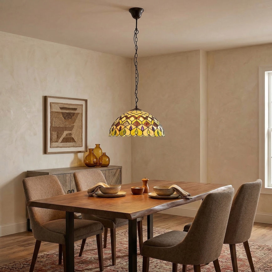 Brilagi - Tiffany-stil lysekrone i farvet glas på kæde MARGARET 2xE27/60W/230V