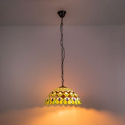 Brilagi - Tiffany-stil lysekrone i farvet glas på kæde MARGARET 2xE27/60W/230V