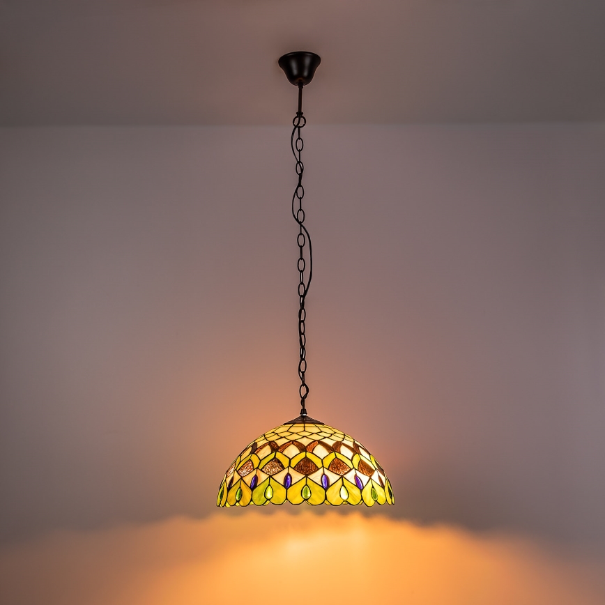 Brilagi - Tiffany-stil lysekrone i farvet glas på kæde MARGARET 2xE27/60W/230V