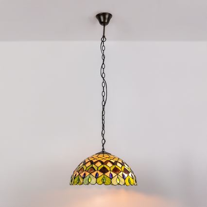 Brilagi - Tiffany-stil lysekrone i farvet glas på kæde MARGARET 2xE27/60W/230V