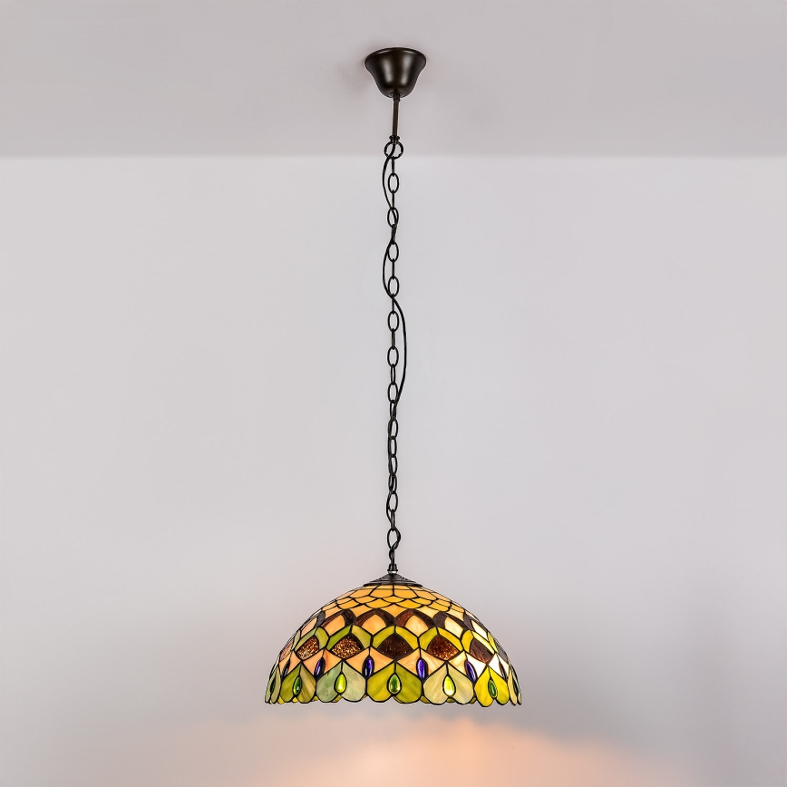 Brilagi - Tiffany-stil lysekrone i farvet glas på kæde MARGARET 2xE27/60W/230V