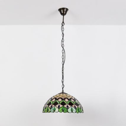 Brilagi - Tiffany-stil lysekrone i farvet glas på kæde MARGARET 2xE27/60W/230V