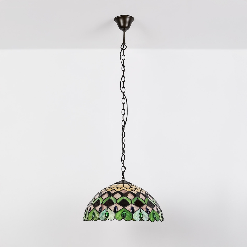 Brilagi - Tiffany-stil lysekrone i farvet glas på kæde MARGARET 2xE27/60W/230V