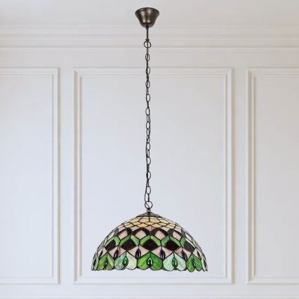 Brilagi - Tiffany-stil lysekrone i farvet glas på kæde MARGARET 2xE27/60W/230V