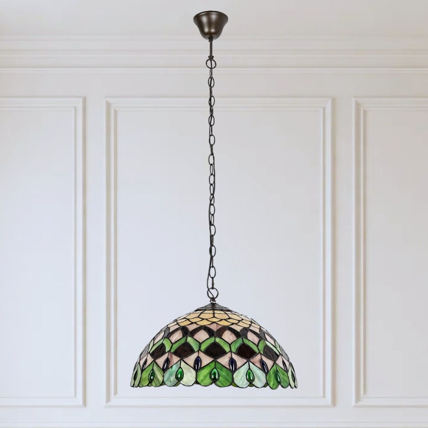Brilagi - Tiffany-stil lysekrone i farvet glas på kæde MARGARET 2xE27/60W/230V