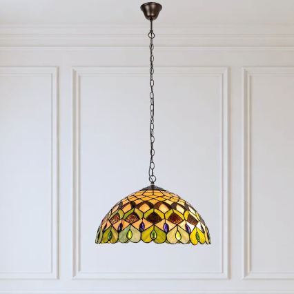 Brilagi - Tiffany-stil lysekrone i farvet glas på kæde MARGARET 2xE27/60W/230V