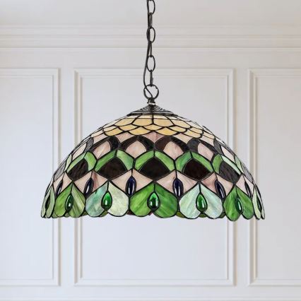Brilagi - Tiffany-stil lysekrone i farvet glas på kæde MARGARET 2xE27/60W/230V