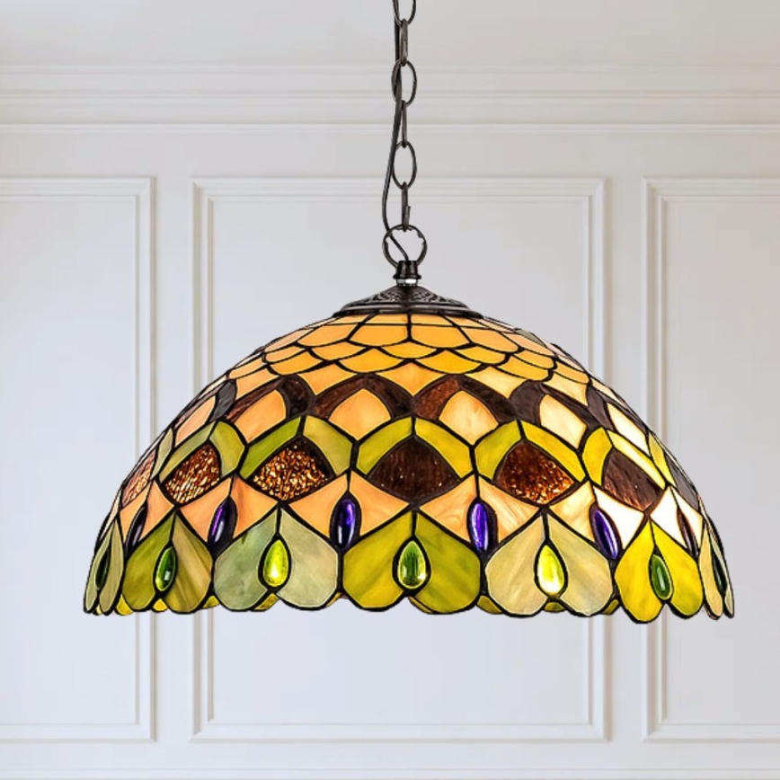 Brilagi - Tiffany-stil lysekrone i farvet glas på kæde MARGARET 2xE27/60W/230V