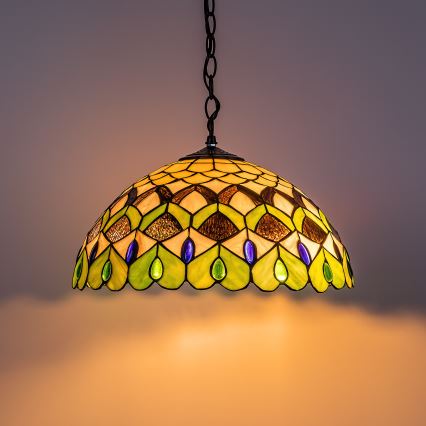 Brilagi - Tiffany-stil lysekrone i farvet glas på kæde MARGARET 2xE27/60W/230V
