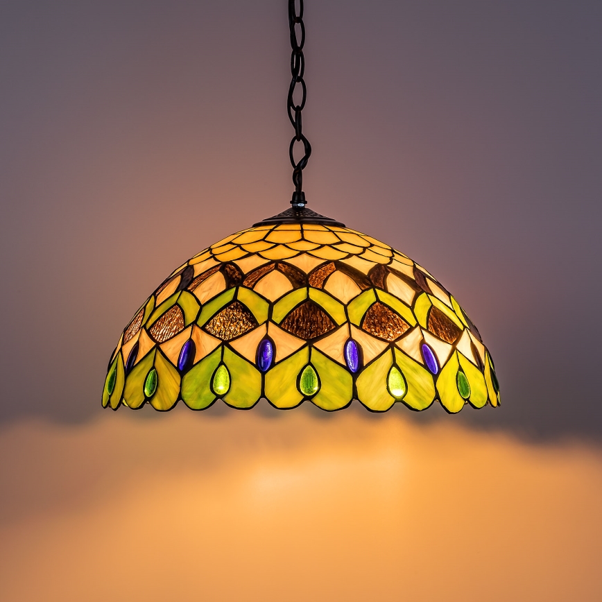 Brilagi - Tiffany-stil lysekrone i farvet glas på kæde MARGARET 2xE27/60W/230V