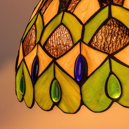 Brilagi - Tiffany-stil lysekrone i farvet glas på kæde MARGARET 2xE27/60W/230V