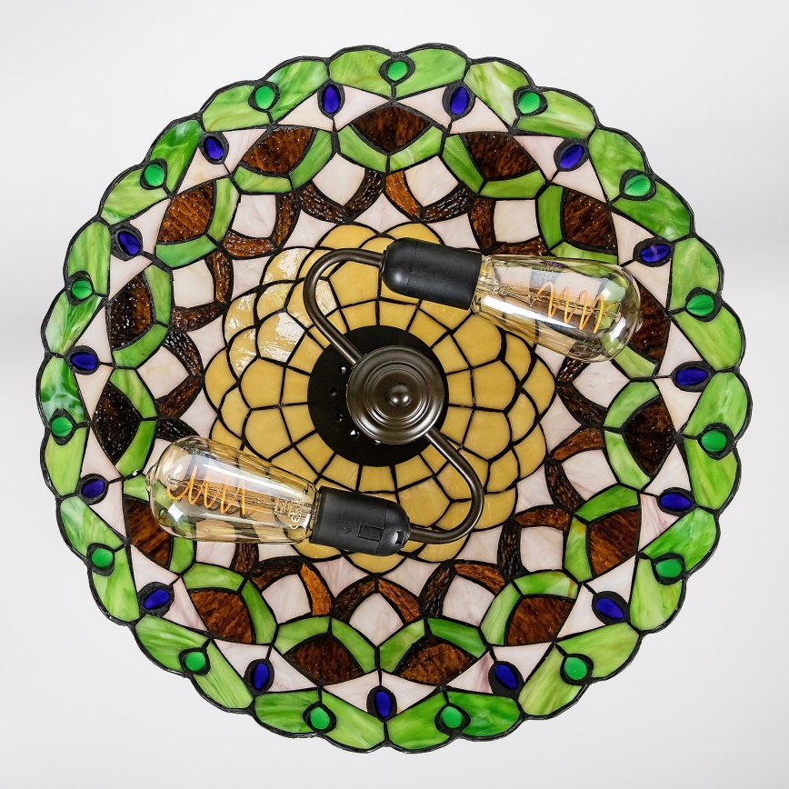 Brilagi - Tiffany-stil lysekrone i farvet glas på kæde MARGARET 2xE27/60W/230V