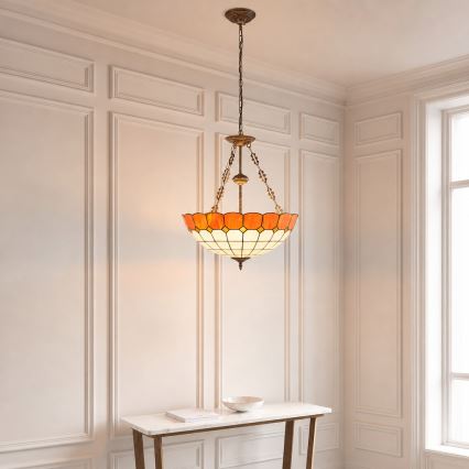 Brilagi - Tiffany-vitrajlysekrone med kæde SIENNA 3xE27/60W/230V Ø 50 cm