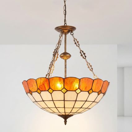 Brilagi - Tiffany-vitrajlysekrone med kæde SIENNA 3xE27/60W/230V Ø 50 cm