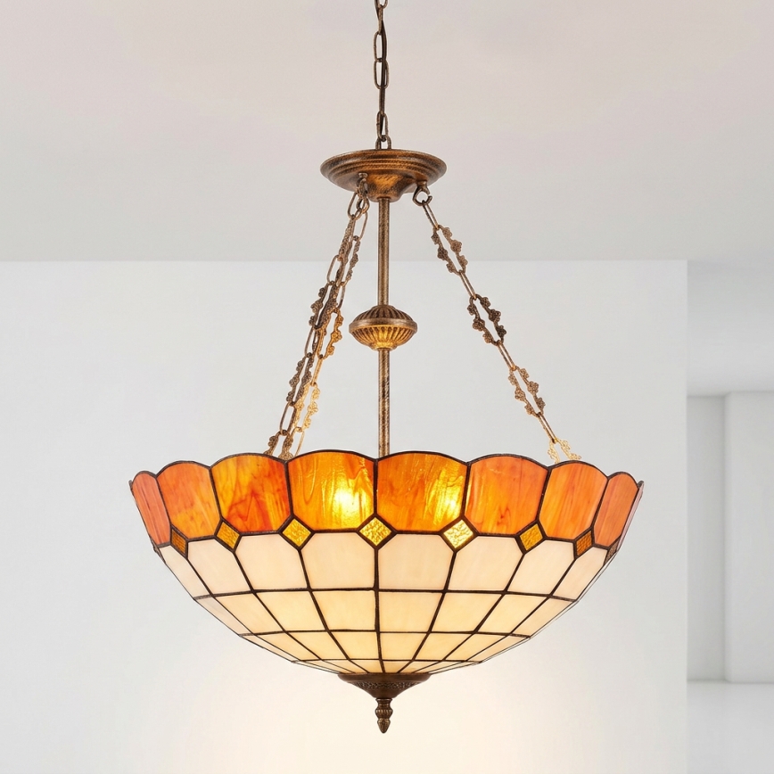 Brilagi - Tiffany-vitrajlysekrone med kæde SIENNA 3xE27/60W/230V Ø 50 cm