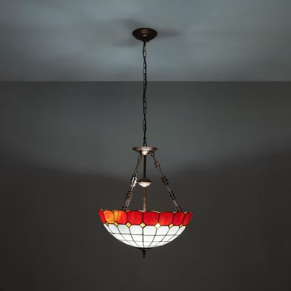 Brilagi - Tiffany-vitrajlysekrone med kæde SIENNA 3xE27/60W/230V Ø 50 cm
