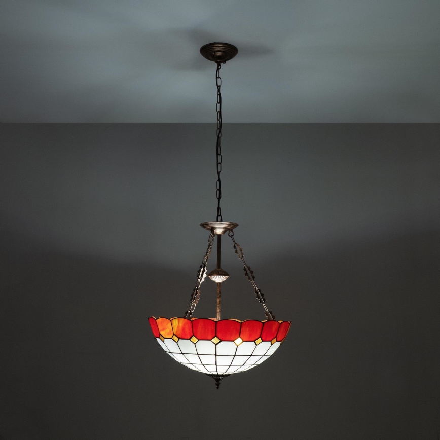 Brilagi - Tiffany-vitrajlysekrone med kæde SIENNA 3xE27/60W/230V Ø 50 cm