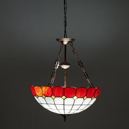 Brilagi - Tiffany-vitrajlysekrone med kæde SIENNA 3xE27/60W/230V Ø 50 cm