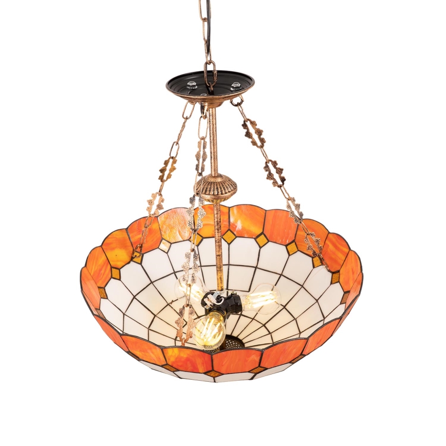Brilagi - Tiffany-vitrajlysekrone med kæde SIENNA 3xE27/60W/230V Ø 50 cm