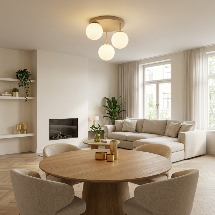 Brilagi - Tætmonteret loftlampe MILO ECRU 3xE27/60W/230V beige/guld
