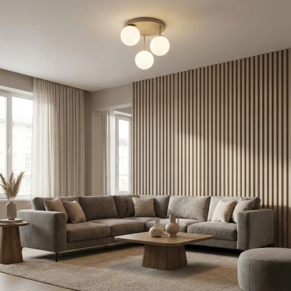 Brilagi - Tætmonteret loftlampe MILO ECRU 3xE27/60W/230V beige/guld
