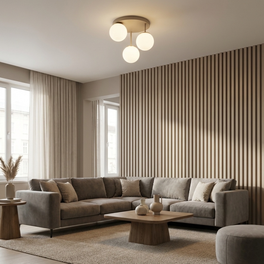 Brilagi - Tætmonteret loftlampe MILO ECRU 3xE27/60W/230V beige/guld