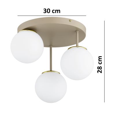 Brilagi - Tætmonteret loftlampe MILO ECRU 3xE27/60W/230V beige/guld