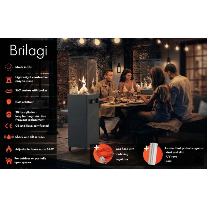 Brilagi - Udendørs gaspejs FLARO GAS 142x36 cm 8kW 1xAAA antracit + beskyttelsesovertræk