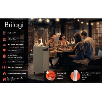 Brilagi - Udendørs gaspejs FLARO GAS 142x36 cm 8kW 1xAAA grå + beskyttelsesbetræk