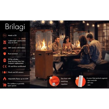 BRILAGI - Udendørs gaspejs FLARO GAS 142x36 cm 8kW 1xAAA rustfarvet/brun + beskyttelsesovertræk