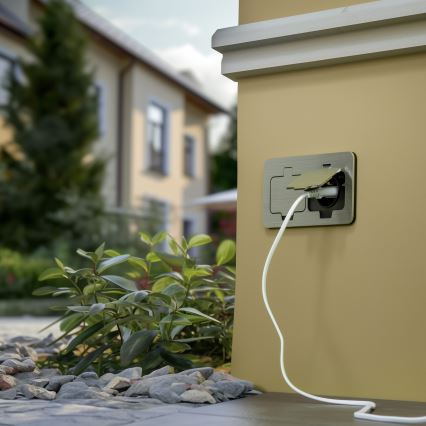 Brilagi - Udendørs indbygget gulv dobbelt stikkontakt IP55 mat krom rektangulær