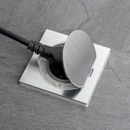 Brilagi - Udendørs indbygget gulv socket IP55 mat krom firkantet