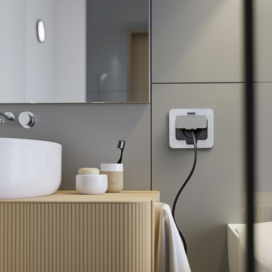 Brilagi - Udendørs indbygget gulv socket IP55 mat krom rektangulær