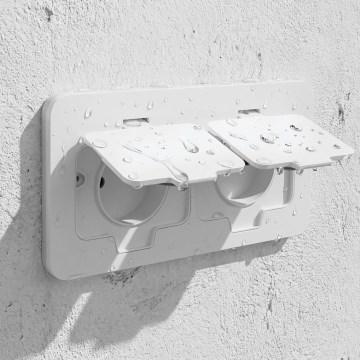 Brilagi - Udendørs indbygget gulvstikkontakt med dobbeltudtag IP55 hvid rektangulær