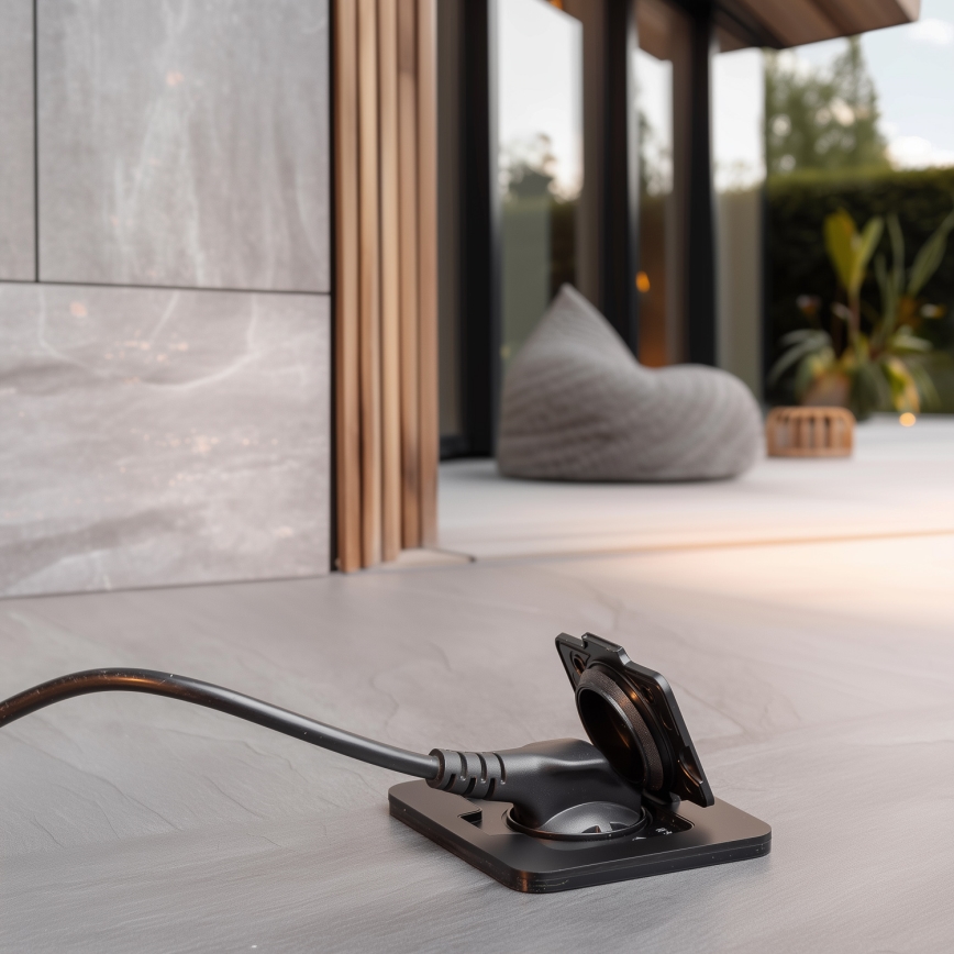 Brilagi - Udendørs indbygget gulvudtag IP55, sort, rektangulært