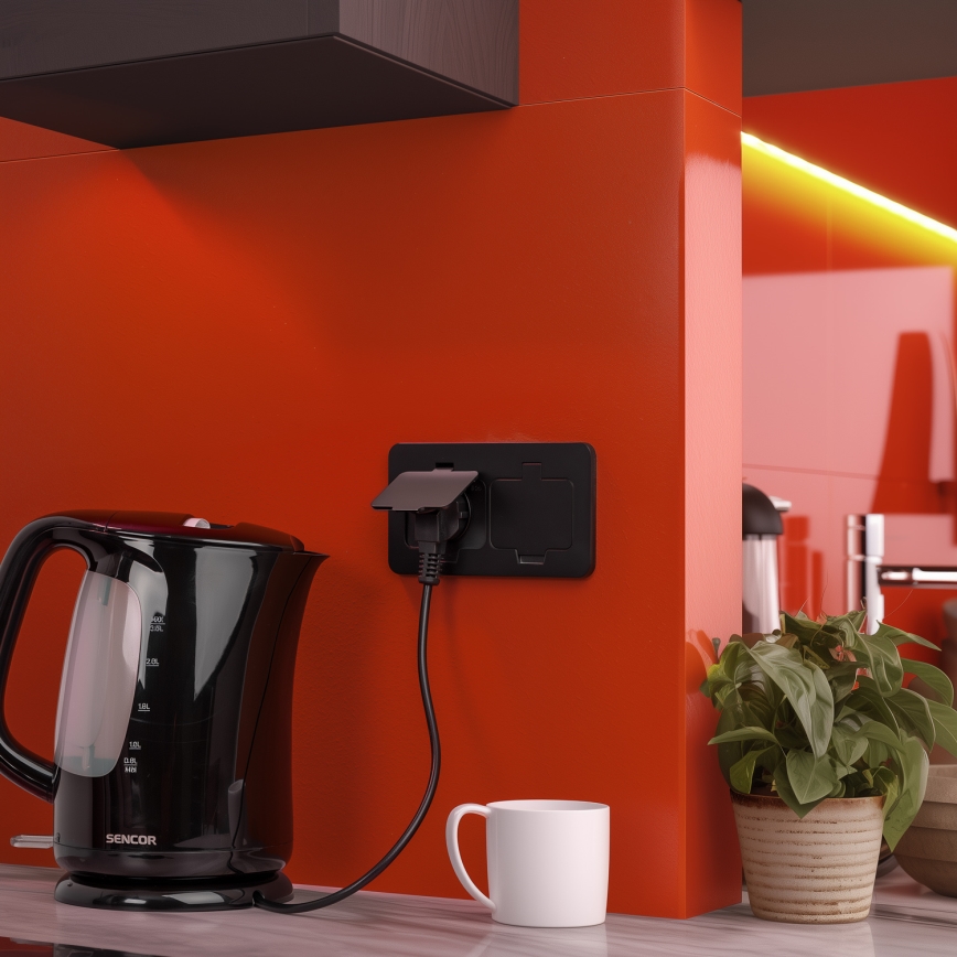 Brilagi - Udendørs indbygget gulvudtag med dobbeltstikkontakt, IP55, sort, rektangulær