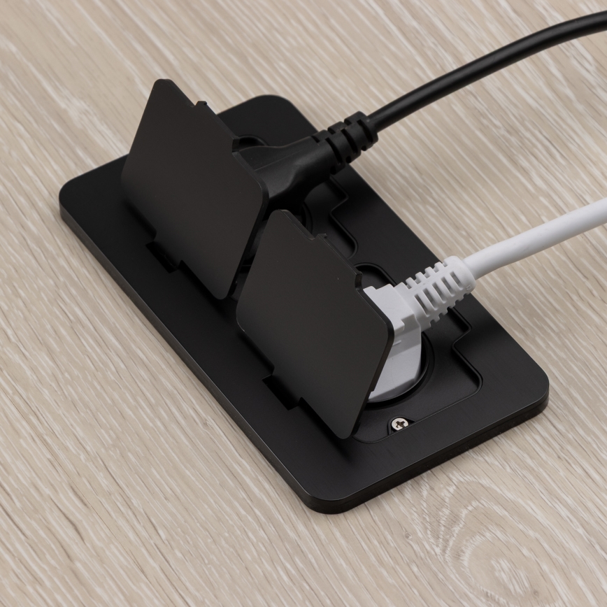 Brilagi - Udendørs indbygget gulvudtag med dobbeltstikkontakt, IP55, sort, rektangulær