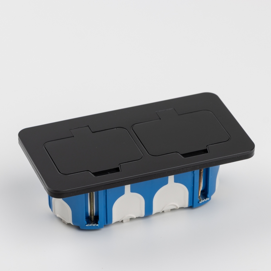 Brilagi - Udendørs indbygget gulvudtag med dobbeltstikkontakt, IP55, sort, rektangulær