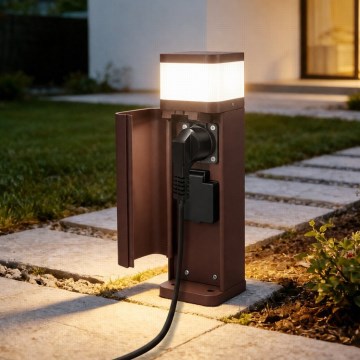 BRILAGI - Udendørs lampe med 2 SCHUKO-stik PILLAR 1xG9/11W/230V IP44 brun