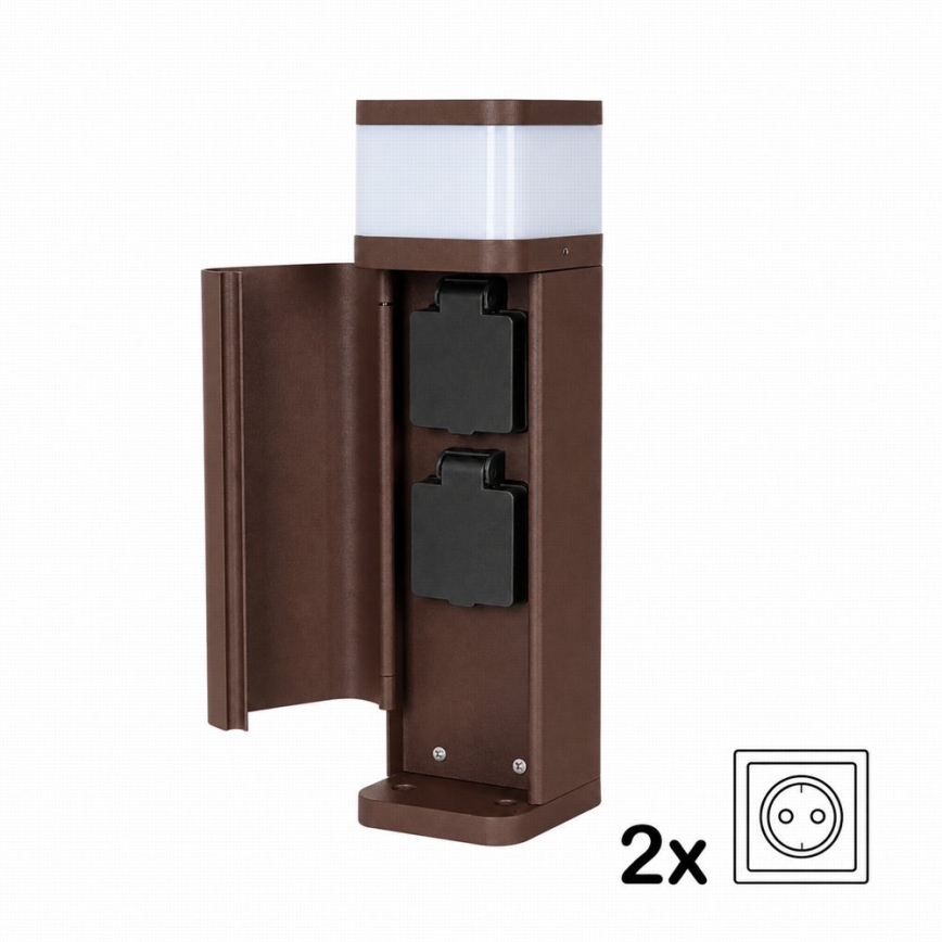 BRILAGI - Udendørs lampe med 2 SCHUKO-stik PILLAR 1xG9/11W/230V IP44 brun