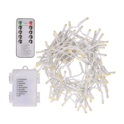 Brilagi - Udendørs LED julekæde 120xLED/8 funktioner/3xAA 9,5m hvid IP44 varm hvid + fjernbetjening