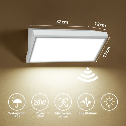 Brilagi - Udendørs LED væglampe med sensor TRIANGLE LED/20W/230V hvid IP65