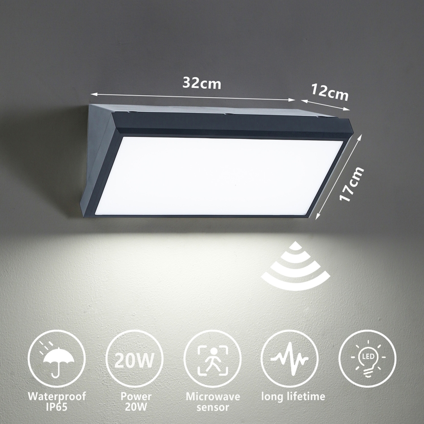 Brilagi - Udendørs LED væglampe med sensor TRIANGLE LED/20W/230V IP65 antracitgrå