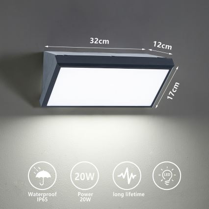 Brilagi - Udendørs LED væglampe TRIANGLE LED/20W/230V antracit IP65