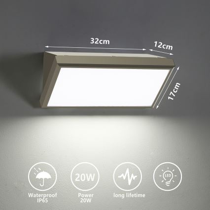 Brilagi - Udendørs LED væglampe TRIANGLE LED/20W/230V grå IP65