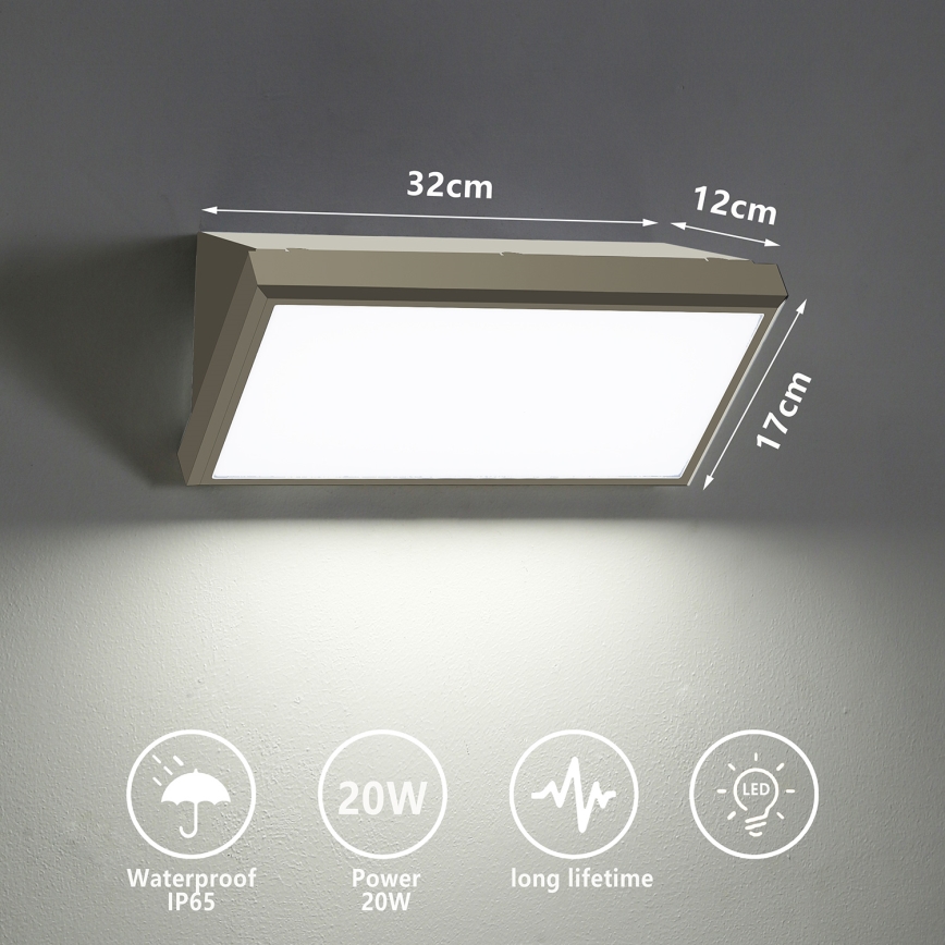 Brilagi - Udendørs LED væglampe TRIANGLE LED/20W/230V grå IP65