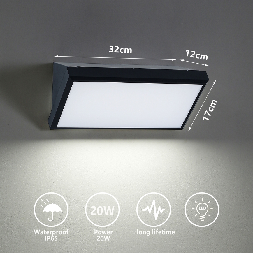 Brilagi - Udendørs LED væglampe TRIANGLE LED/20W/230V 3000/4000/6500K sort IP65