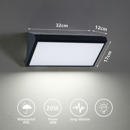 Brilagi - Udendørs LED væglampe TRIANGLE LED/20W/230V sort IP65