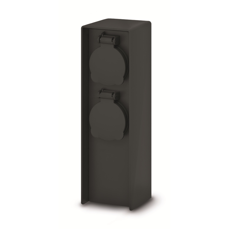 Brilagi - Udendørs stikkolonne med 2 SCHUKO-stik, 230 V, IP44, sort