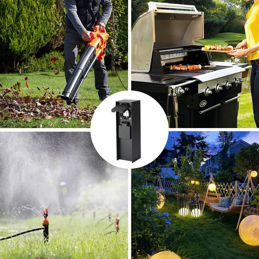 Brilagi - Udendørs stikkolonne PILLAR 2Z SCHUKO 230V IP44 sort